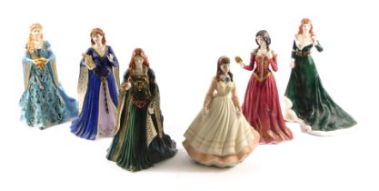 Six Royal Worcester and Coalport figures, comprising Royal Worcester The Rose of Camelot, The Chalic