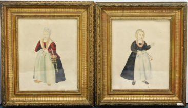 Late 19th/early 20thC School. Portraits of girls in Dutch costume, watercolour, pair, 29cm x 32cm.