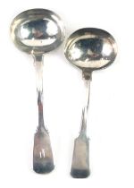 Two Victorian silver fiddle pattern ladles, to include London 1858 and 1869, 3.47oz. (2)