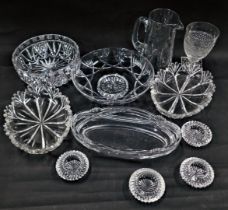 A quantity of cut glass, to include a George III rummer, on square foot, oval dishes, set of four sa