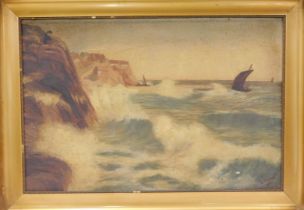 D Maylor (British, early 20thC). Coastal landscape with choppy sea, oil on canvas, signed, dated 191