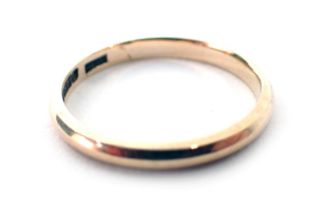 A 9ct gold wedding band, of plain design, ring size P½, 1.9g all in.