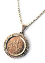 A Queen Elizabeth II 1/20th ounce of gold coin pendant, stamped angel Isle of Man, in a yellow metal