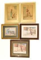 After Henry Ryland. A Grecian Idyll, coloured print,18cm x 25cm (2), and other similar prints. (5)