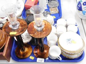 A set of six Royal Worcester coffee cans and saucers, and two moulded candle stands. (1 tray)