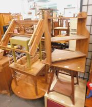 Assorted pine and other furniture, comprising side table, miniature book shelf, clothes airer, wine