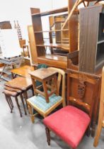 A 20thC mahogany mirror back dressing table, oak bookcase, mahogany nest of tables, cabriole back di