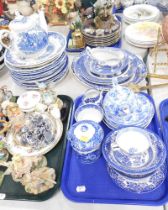 Blue and white wares, comprising teapot, cabinet plates, meat plates, gravy boat, milk jug, teapot,