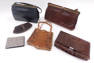 Three ladies evening bags, comprising two tan leather examples, a brown evening bag, and a diamonte