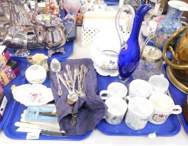 An Aynsley vase, Crown Staffordshire pin dish, plastic handled cutlery, Aynsley bowl, Bristol blue c