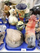 A small group of Old Tuptonware, figures, vases and animals, and two animal ornaments. (1 tray)