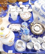 Egg shell porcelain part coffee service, jar and cover, cups and saucers, etc. (2 trays)