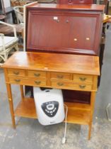 A stained mahogany bureau, pine console table, and a Fast Bake Morphy Richards bread maker.