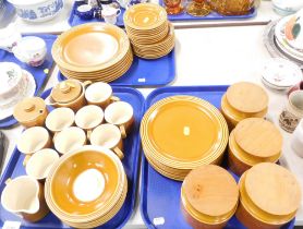 A Hornsea saffron pattern part tea and dinner service, comprising kitchen storage jars, cups and sau