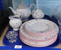 A Johnson Brothers Summer Tints pattern part tea service, comprising teapot, milk jug, sugar bowl, s