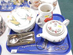 A Royal Worcester Evesham tureen and cover, Indian tree pattern ironstone teapot, silver plated spoo