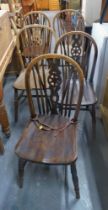 A set of five ash and elm wheelback chairs.