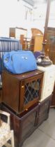 Assorted household furniture, comprising mahogany standard lamp, side cabinet, travel bag, televisio