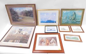 A group of pictures and prints, comprising country house scenes, boating scenes, horse, After S L Cr