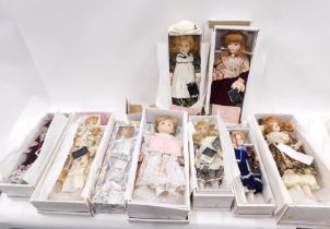 Nine ceramic dolls, comprising The Fair Lady collection, Kim, Nancy, Joanna, Cindy, Daisy, Marianne,