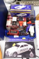 Diecast vehicles, comprising 1-43 scale jaguar mark II, Great British buses, Tetley tea, and others