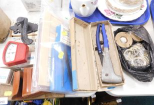 Tools, comprising diamond steel cadmium plated rivets, handles, steel blades, typewriter, etc. (a qu