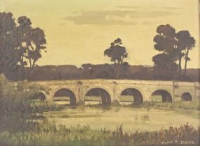 Clive Richard Browne (1901-1991). River scene, bridge, oil on canvas, signed, 30cm x 40cm. Artist la