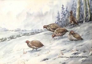 Cecil Thomas Hodgkinson (1895-1979). Partridges in the snow, watercolour, signed and titled verso, 1
