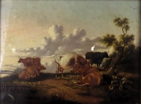 Dutch School (Late 19thC). A wooded rural landscape with cattle, oil on canvas, 29cm x 39cm. Henry S