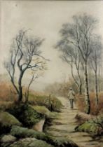 John W. Mathewman (19thC). Figure on woodland path, horse and rider, watercolour - pair, 34cm x 24cm