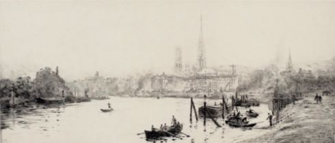 William Lionel Wyllie (1851-1931). Rouen, artist signed etching, label verso Hewson and Forster Shef