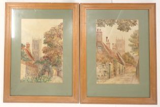 H. Hill (19thC/20thC). Lincoln Cathedral from James Street, watercolour - pair, signed, 45cm x 29.5c