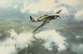 Robert C Taylor (b.1946). Into Attack, Hurricane Climbs out of Tangmere, depicting the mark 1 Hurric