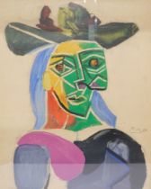 After Pablo Picasso. Woman with a hat (Dora Maar)(1960), coloured lithograph, 63cm x 52cm.