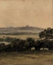 Peter De Wint (1784-1849). Landscape, watercolour, signed, 13.5cm x 11cm.