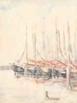 Cecil Thomas Hodgkinson (1895-1979). A view of a marina with moored boats, watercolour, signed, 30cm