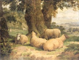 Dean Wolstenholme (British, 1798-1882). Study of sheep in a landscape, oil on board, signed, 27cm x