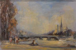 John Taunton (1910-?). Paris, oil, signed, titled verso, 39cm x 59.5cm.