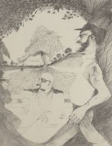 John Hopkinson (b.1941). Three figures, pencil, signed and dated (19)89, 65cm x 50cm.