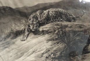 Herbert Thomas Dicksee (1862-1942). Stealth - A Leopard (1914), etching, signed, 52cm x 72.5cm.