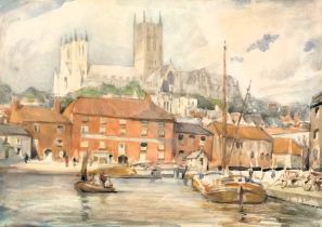 Ralph Sharpe (20thC). Brayford Pool, Lincoln, watercolour, signed and dated 1923, 23.5cm x 33.5cm.