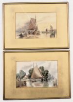 A.J.D. (19thC/20thC). Sailing barges, watercolour - pair, signed, 15cm x 23cm (2). Label verso Thos