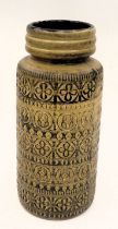 20thC German School pottery vase. Olive green glazed repeat design marked W. Germany 289-41, 47cm hi