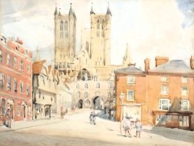 Ralph Sharpe (20thC). Exchequer Gate, Lincoln, watercolour, signed, dated 1923, titled verso, 23.5cm