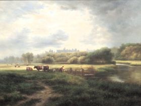 Manner of 19thC British School. Windsor Castle in landscape, oil on canvas, 90cm x 120cm.