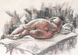 John Luce Lockett (1952-2014). Pillow talk, charcoal and chalk, signed and titled verso, 28cm x 39cm