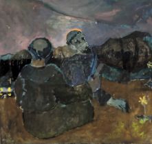 F.H.L. (20thC). Two monks, oil on canvas laid on board, initialled, 68.5cm x 72cm. Gallery label ver