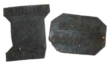 Two fire marks for Essex Economic and Surrey & Sussex, both copper, the Essex Economic (Addis Ref 66