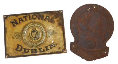 Two fire signs for Liverpool London & Globe and National Association Company of Ireland, both tin, t
