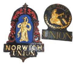 Two fire marks for Norwich Union, both copper, (Addis Ref 29L and 29M).